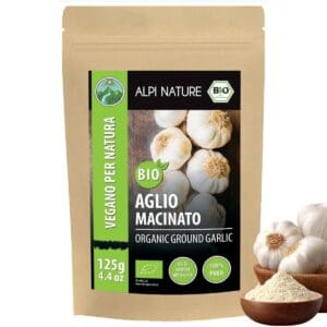 confezione di aglio macinato della marca alpi nature in qualità bio, 125 g
